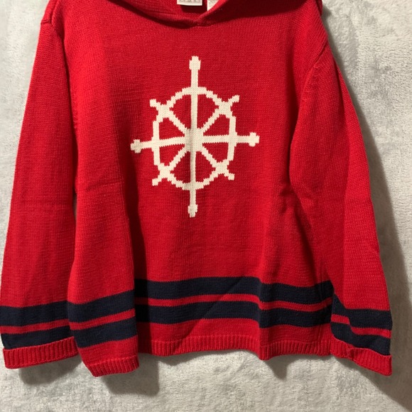 Villager Sport Liz Claiborne Red Nautical Ships Wheel Sailor Collar Sweater Lg - Picture 5 of 11